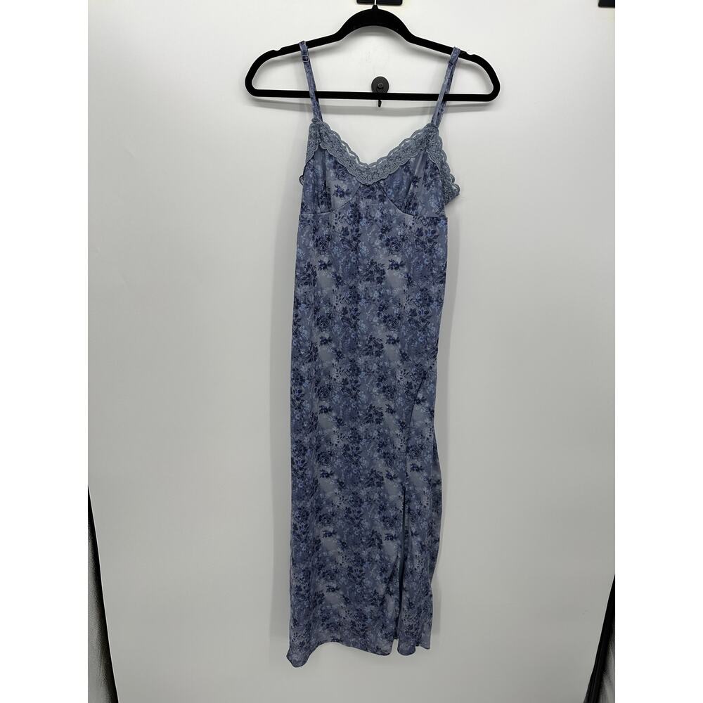 Blue Floral Y2K‎ Mesh Maxi Babydoll Dress Sz M Boho Dainty Feminine Coquette